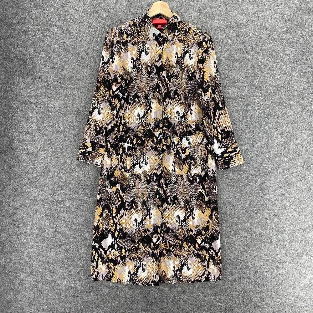 Jennifer Lopez Shirt Dress Women XS Brown Animal Print Button Up Long Sleeve